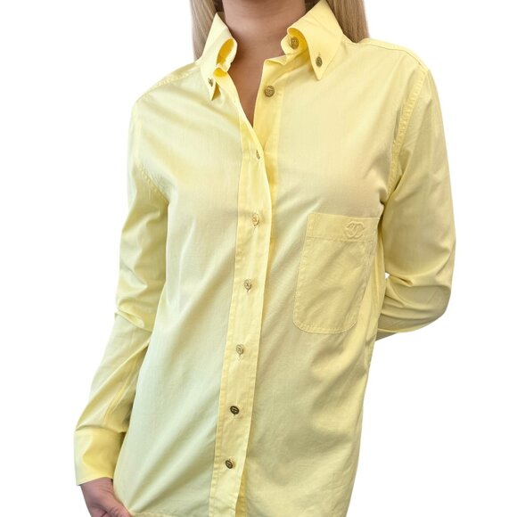 CHANEL Vintage PO4946 CC Mark Logo Shirt Top #36 Button Up Yellow Gold [105087] - Picture 1 of 12
